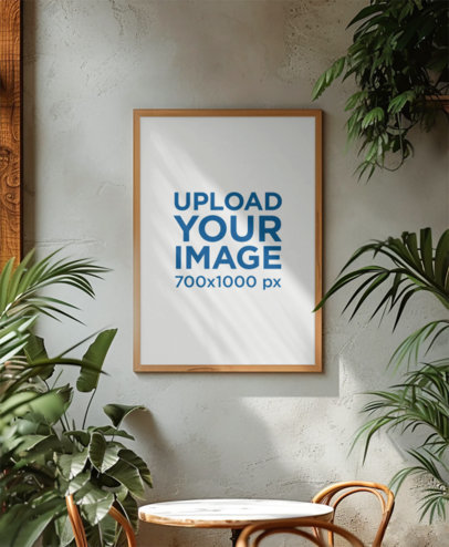 AI-Generated Mockup of a Vertical Art Print Placed in a Room with Indoor Plants m38972