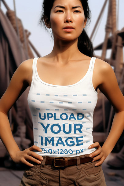 Pirates Movie-Inspired Mockup of a Woman Wearing a Tank Top 
