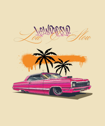 Chicano-Style T-Shirt Design Template Featuring a Vintage Car with Palm Trees 6424e