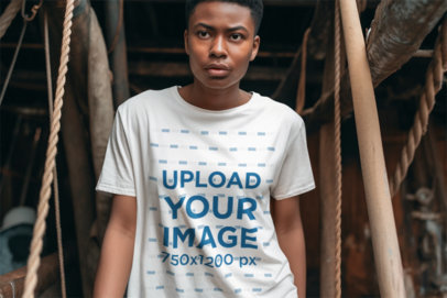 Pirates Movie-Inspired Mockup of a Woman Wearing a Round-Neck Tee