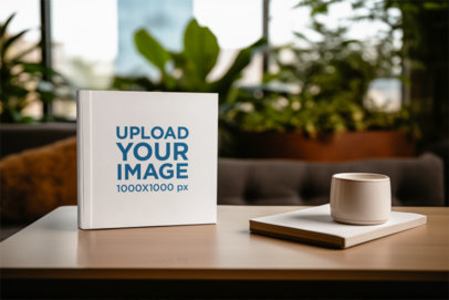 Mockup of an AI-Created Hardcover Book Placed on a Wooden Table m38115