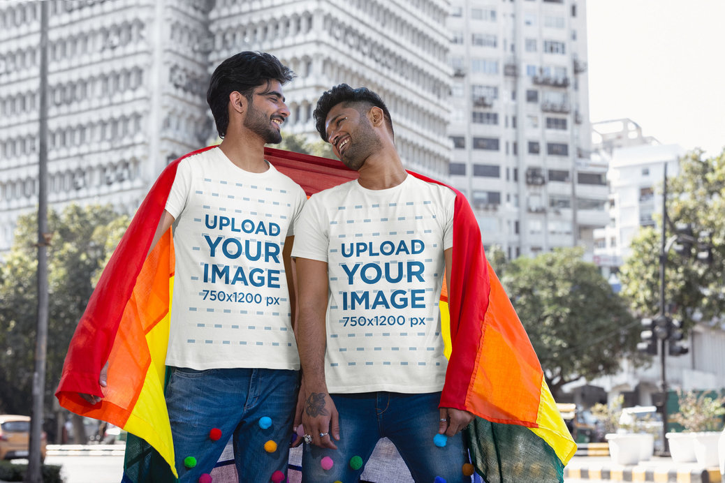 Placeit - Mockup of a Happy Couple Wearing Scott International T-Shirts ...