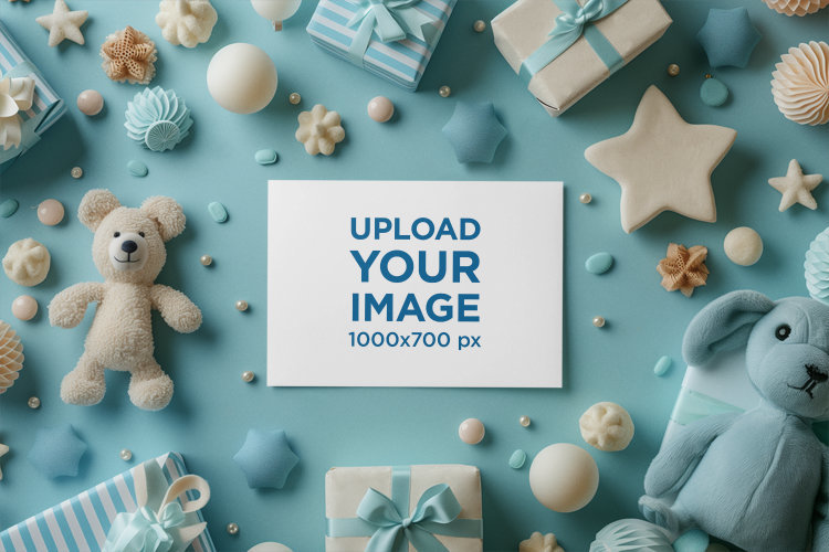 Greeting Card Mockup Featuring AI-Created Baby Toys and Gifts