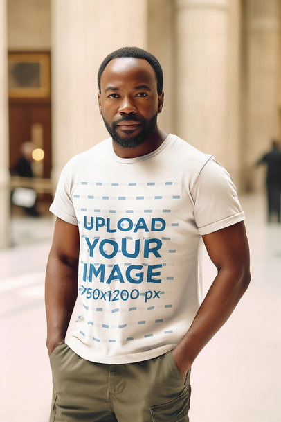 Mockup of an AI-Generated Bearded Man Wearing a Round-Neck Tee