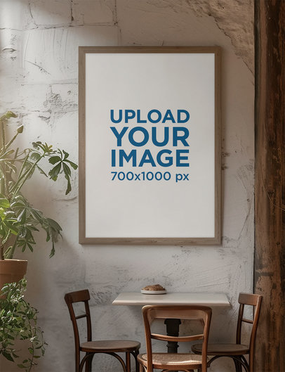 Mockup of an Art Print Hanging in a Restaurant's Wall Generated by AI