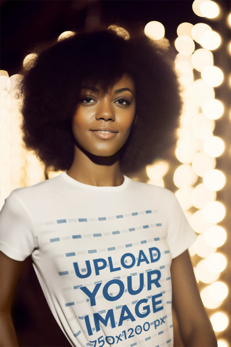 Retro Mockup of a Woman with an Afro Hairstyle Wearing a T-Shirt 