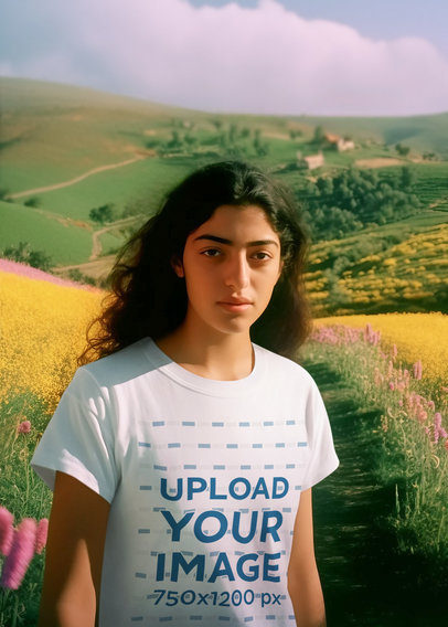 Mockup of an AI-Created Teenager Wearing a T-Shirt on a Field Inspired by a Wizard Movie