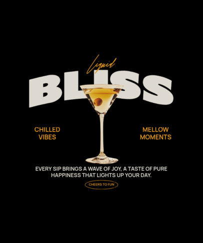 T-Shirt Design Maker Featuring a Cocktail with a Happiness Quote