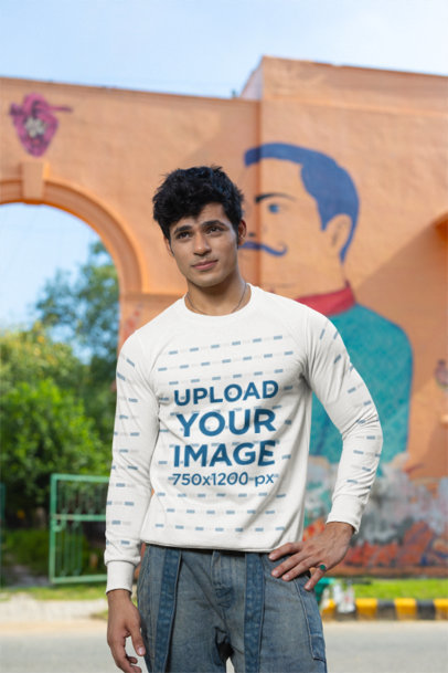 Sweatshirt Mockup Featuring a Man with a Hand on His Hip
