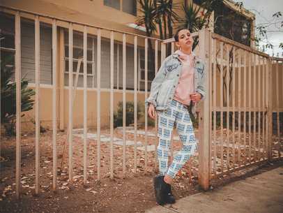Mockup of a Short-Haired Girl Wearing Leggings Outside her House a19200