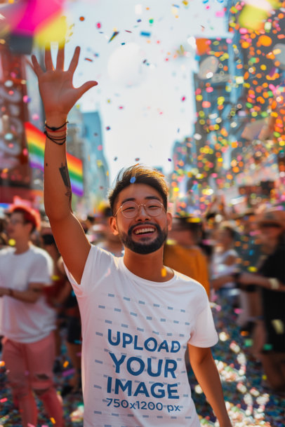 AI-Created Man of a Man with Glasses Wearing a Tee at an LGBT Pride Parade