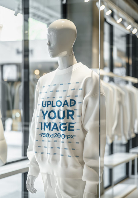 AI-Created Mockup of a Mannequin Dressed in a Rounded-Neck Sweatshirt