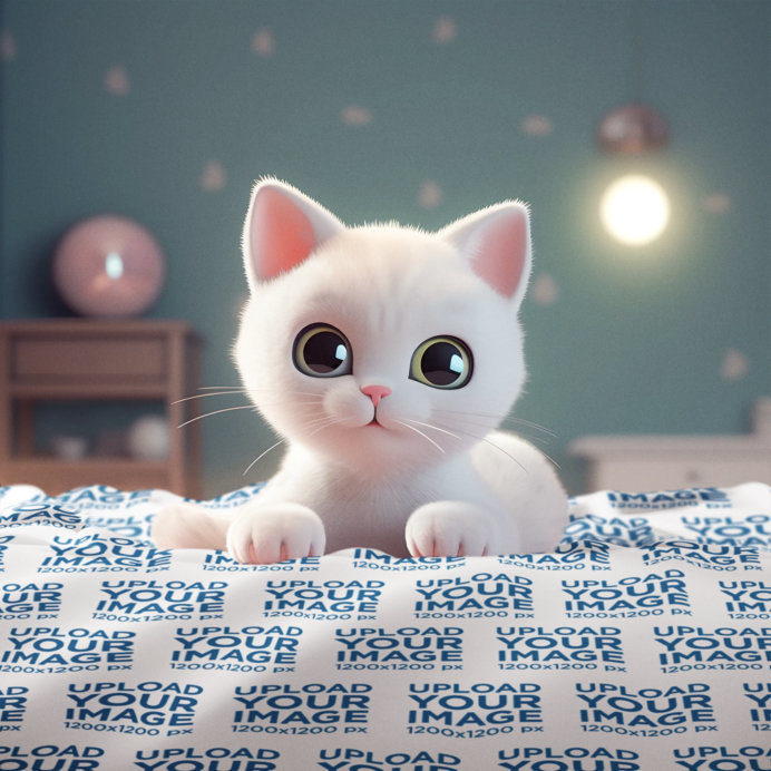 Duvet Mockup Featuring an AI-Generated Cute Cat Resting
