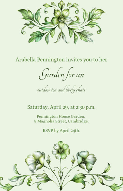 Outdoor Tea Invitation Creator With Floral Graphics Inspired by a Historical Romance Show