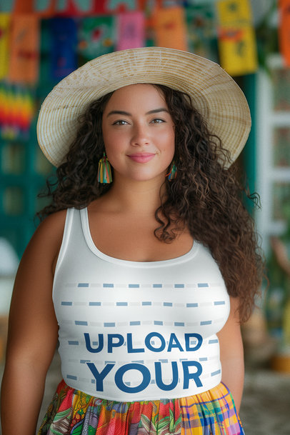 Tank Top Mockup Featuring an AI-Generated Woman in a Festa Junina Celebration