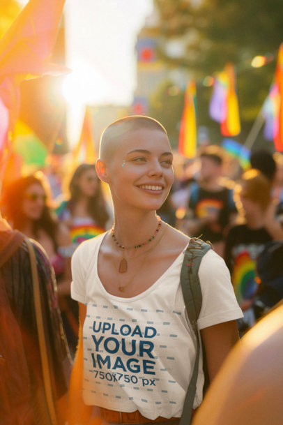 Crop Top Mockup of an AI-Created Woman with Short Hair at a Gay Pride Parade