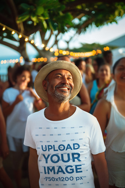 Round-Neck T-Shirt Mockup of an AI-Created Man Celebrating Festa Junina