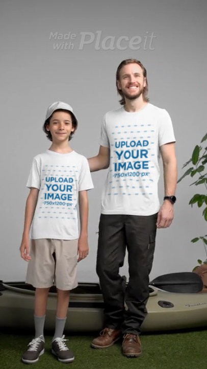 Bella Canvas T-Shirt Video of a Happy Man and a Boy in a Camping-Themed Setting