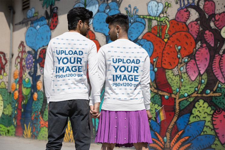 Back-View Sweatshirt Mockup of Two Men Holding Hands for LGBT Pride Month