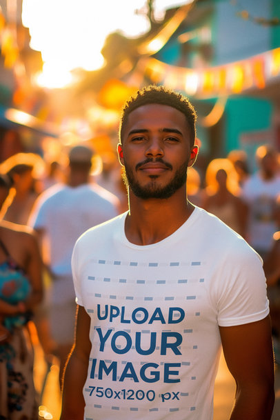 T-Shirt Mockup of an AI-Created Bearded Man in a Festa Junina-Themed Celebration