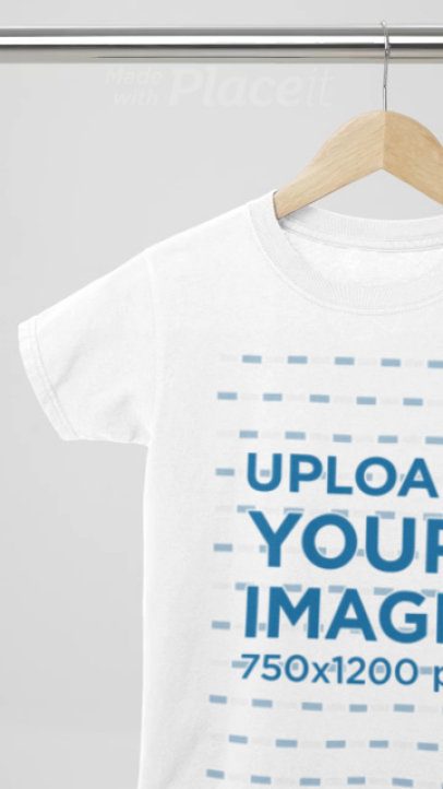 Video of a Gildan Crewneck T-Shirt Placed on a Wooden Hanger