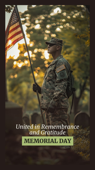 Instagram Story Template Featuring a Soldier with a Flag for Memorial Day 6604a