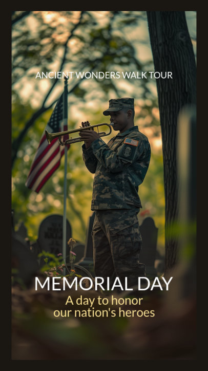 Instagram Story Creator Featuring a Soldier Playing the Trumpet for Memorial Day