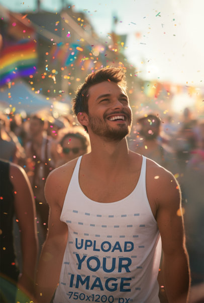 AI-Created Tank Top Mockup of a Joyful Man Celebrating at Gay Pride Parade