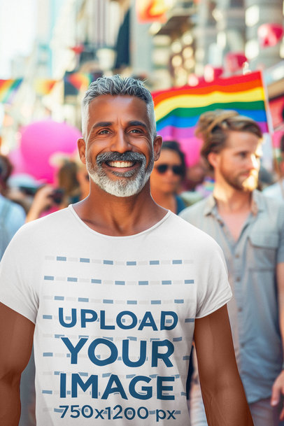 T-Shirt Mockup of a Smiling Man Happily Celebrating Gay Pride Month 