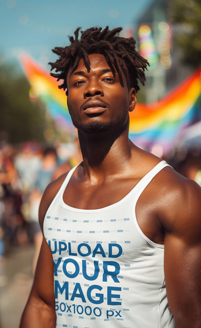 Mockup of an AI-Created Man Wearing a Crop Top at a Parade for Gay Pride Month