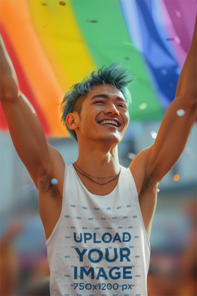 Tank Top Mockup Featuring an AI-Generated Cheerful Man in a Pride Parade