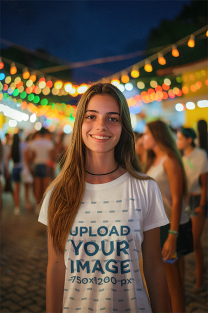 T-Shirt Mockup of an AI-Created Woman Celebrating Festa Junina