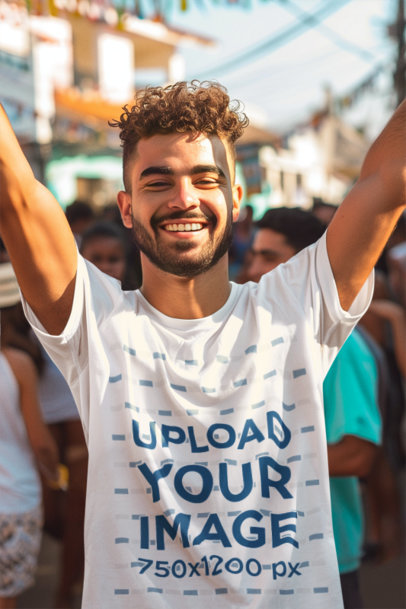 T-Shirt Mockup of a Bearded Man Generated by AI Celebrating Festa Junina
