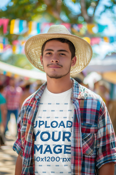 T-Shirt Mockup of a Man Dressed in a Traditional Outfit to Celebrate Festa Junina m39465