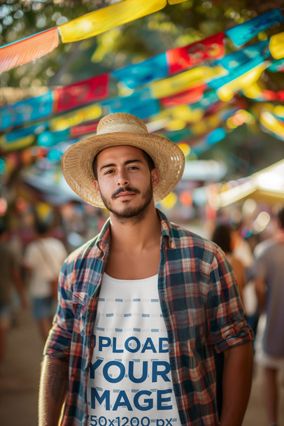 T-Shirt Mockup of a Man in a Traditional Outfit for a Festa Junina Celebration m39457