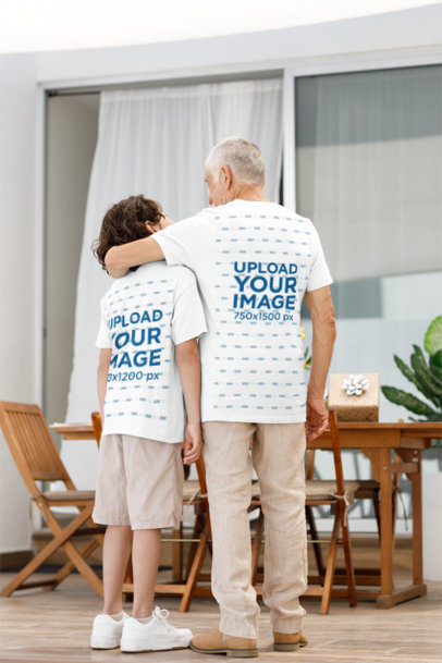 Back-View Bella Canvas T-Shirt Mockup of a Senior Man Hugging a Boy