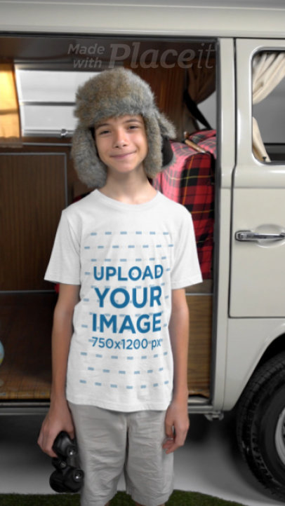 Bella Canvas T-Shirt Video Featuring a Smiling Boy Using Binoculars in a Camping Setting