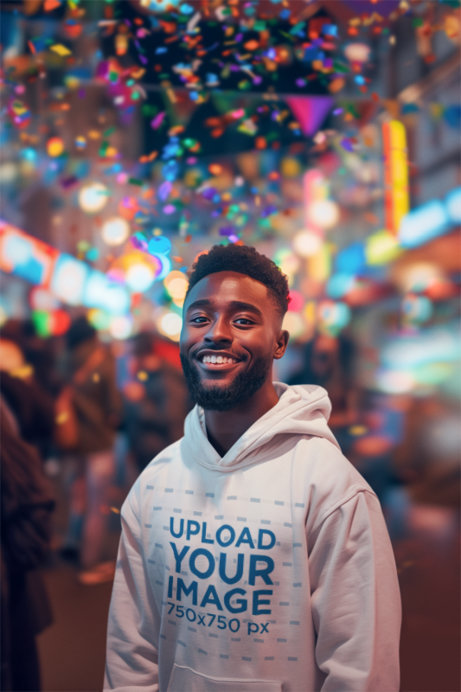 Mockup of an AI-Created Bearded Man Wearing a Hoodie at a Gay Pride Parade