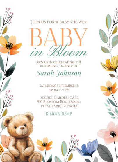 Baby Shower Greeting Card Maker Featuring a Cute Teddy Bear Graphic 6636