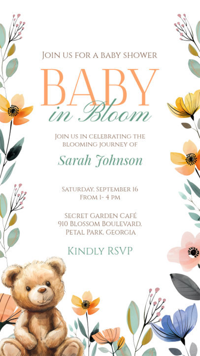 Baby Shower Instagram Story Maker Featuring a Cute Teddy Bear Graphic 6636