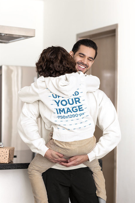 Gildan Hoodie Mockup Featuring a Man Carrying a Boy for Father's Day