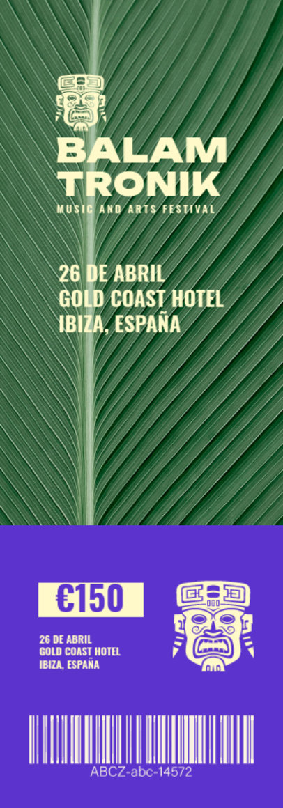 Ticket Design Creator With a Prehispanic Mask Icon for a Music and Arts Festival