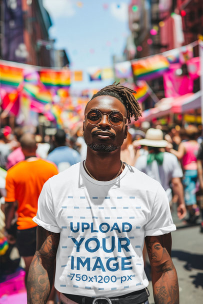 Mockup of a Man Wearing a Round-Neck Tee in a Gay Pride Parade m39365