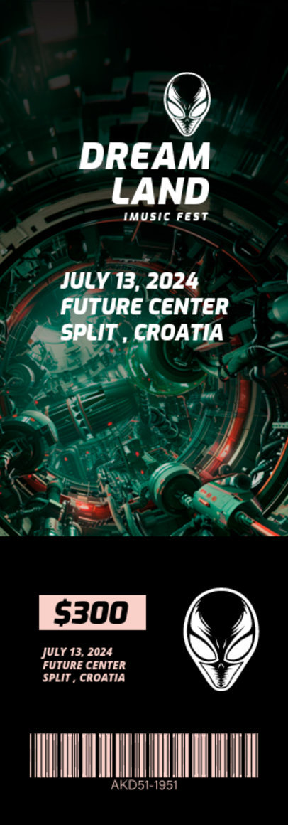 Music Fest Ticket Design Maker With an Alien Icon for a Music Fest