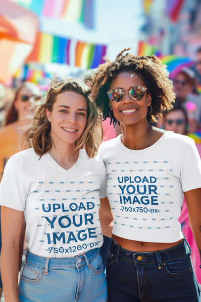 AI-Created T-Shirt Mockup of Two Women Celebrating Gay Pride Month