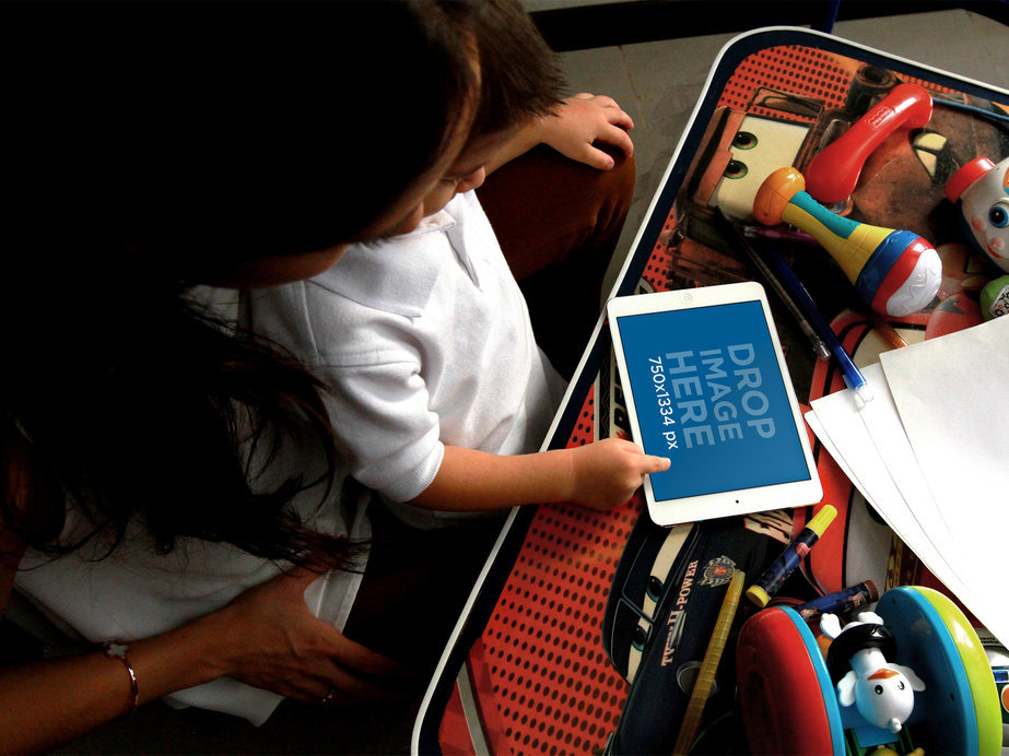 Mockup of a Mom and Baby Playing with an iPad