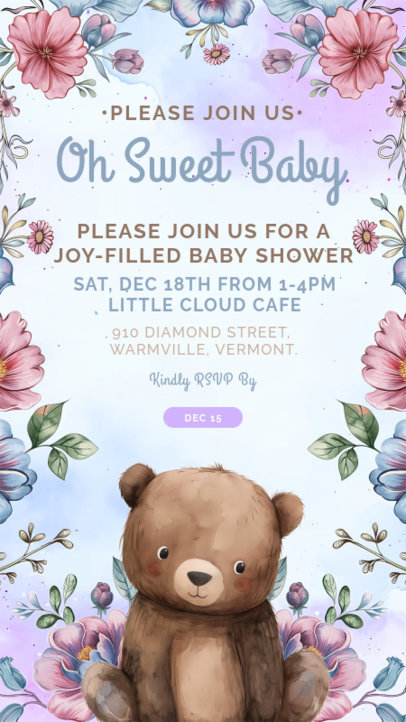 Instagram Story Template for a Baby Shower Event Featuring a Bear Illustration 6634c