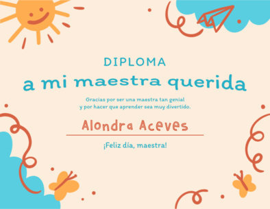 Certificate Design Generator for a Beloved Teacher with Illustrated Doodles 6550g