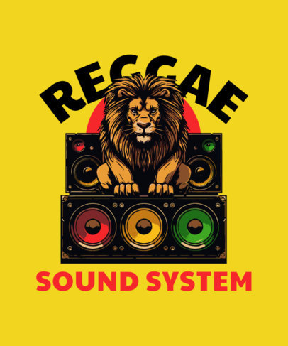 Reggae-Themed T-Shirt Design Generator Featuring an Illustrated Lion Sitting on Speakers 