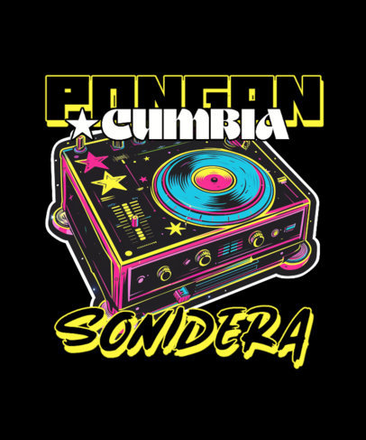 T-Shirt Design Template Featuring a Turntable with Colorful Stars